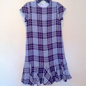 HELENA Tweed Plaid Flounce Girl Dress Short Sleeve Lined Crewneck Brown Gray 16